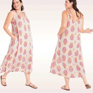 Old Navy Maxi Dress Floral Gauze 2X White Pink Cottage Peasant Preppy Boho Lined